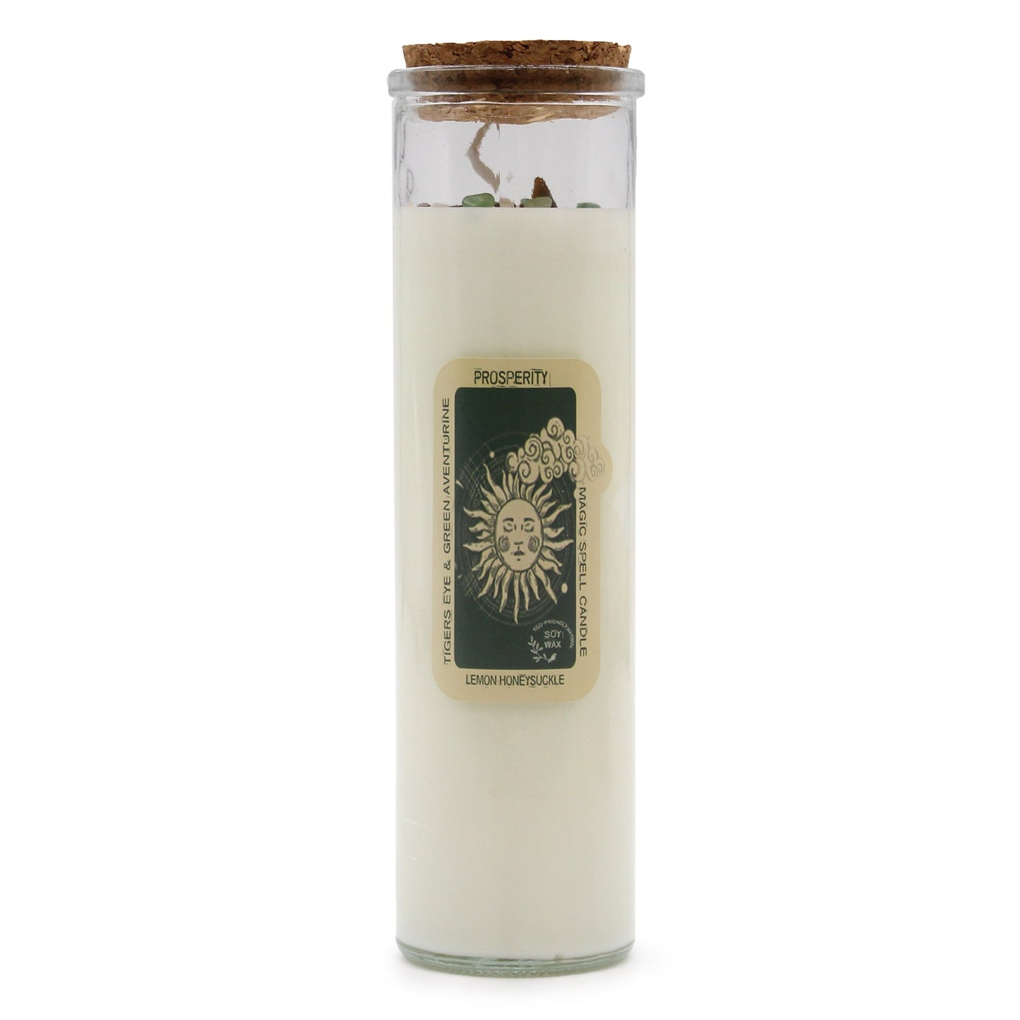 Magic Spell Gemstone Eco-Friendly Soy Wax Candle - Prosperity product packaging on clean background from Quintessential Holistic Health Ltd