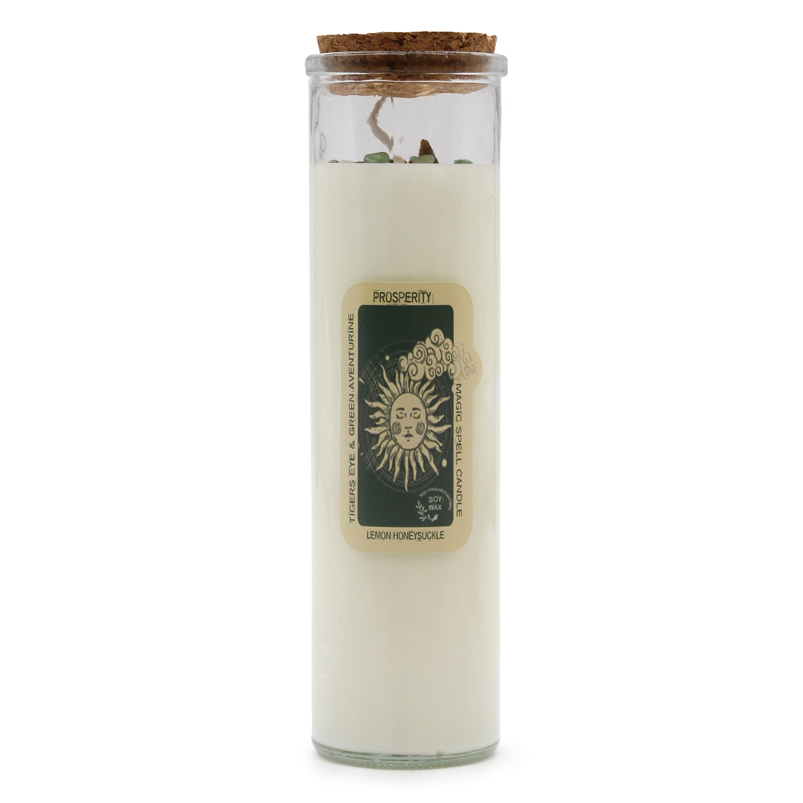 Magic Spell Gemstone Eco-Friendly Soy Wax Candle - Prosperity product packaging on clean background from Quintessential Holistic Health Ltd