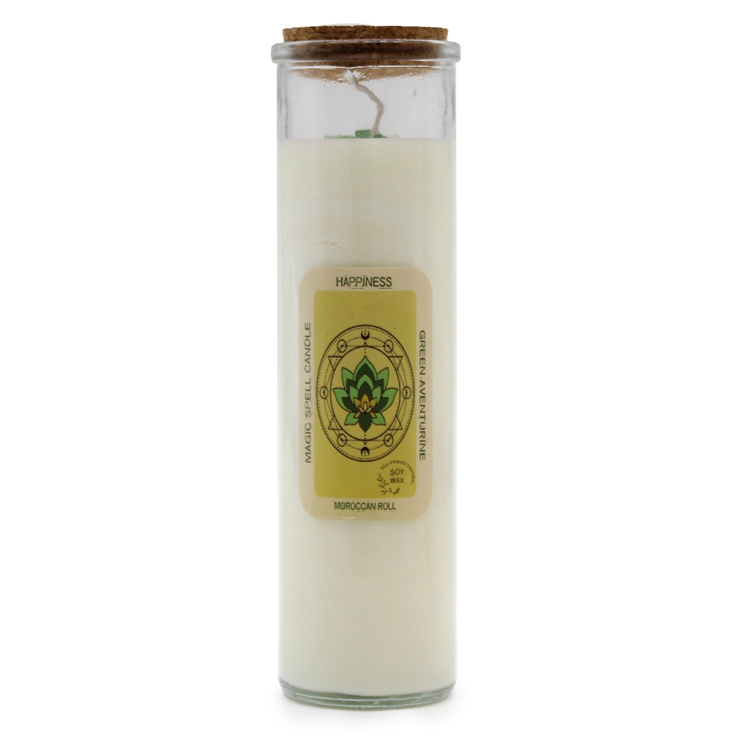 Magic Spell Gemstone Eco-Friendly Soy Wax Candle - Happiness product packaging on clean background from Quintessential Holistic Health Ltd