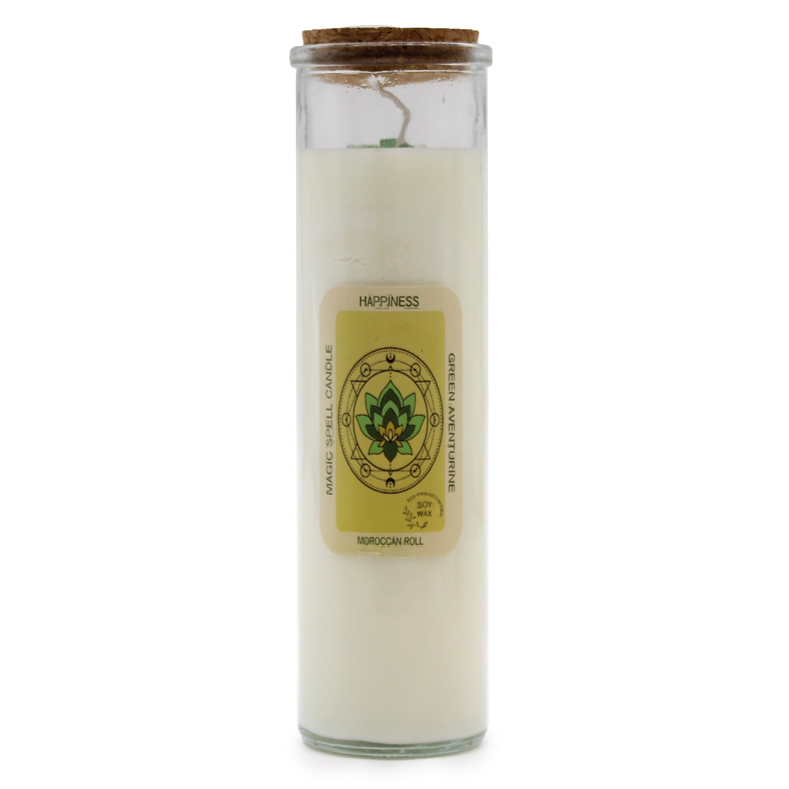 Magic Spell Gemstone Eco-Friendly Soy Wax Candle - Happiness product packaging on clean background from Quintessential Holistic Health Ltd