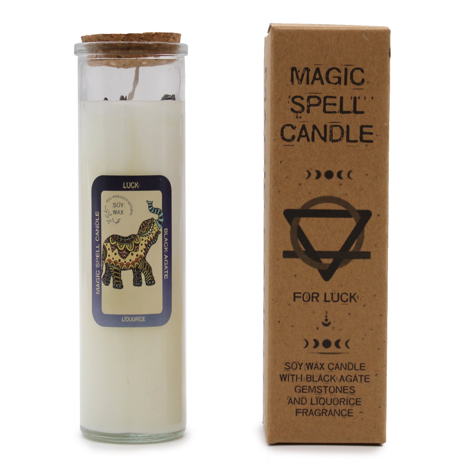 Magic Spell Gemstone Eco-Friendly Soy Wax Candle - Luck product packaging on clean background from Quintessential Holistic Health Ltd