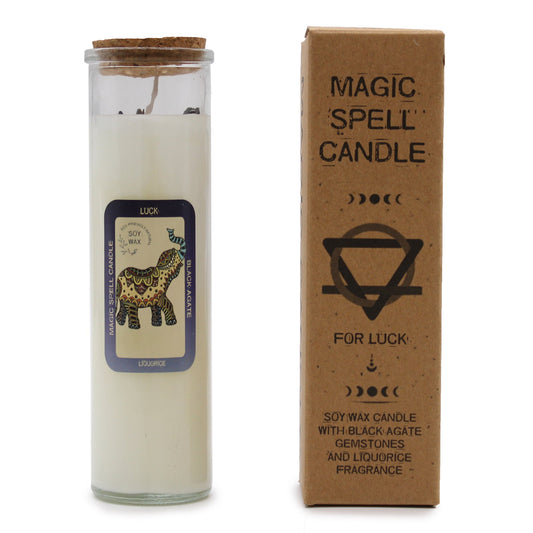 Magic Spell Gemstone Eco-Friendly Soy Wax Candle - Luck product packaging on clean background from Quintessential Holistic Health Ltd