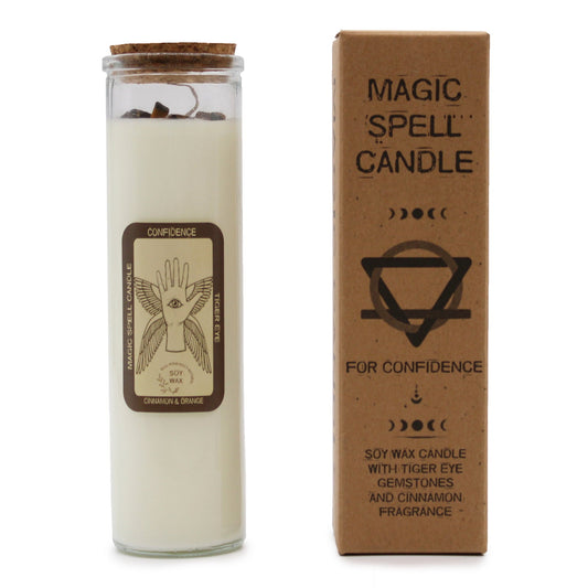 Magic Spell Gemstone Eco-Friendly Soy Wax Candle - Confidence product packaging on clean background from Quintessential Holistic Health Ltd
