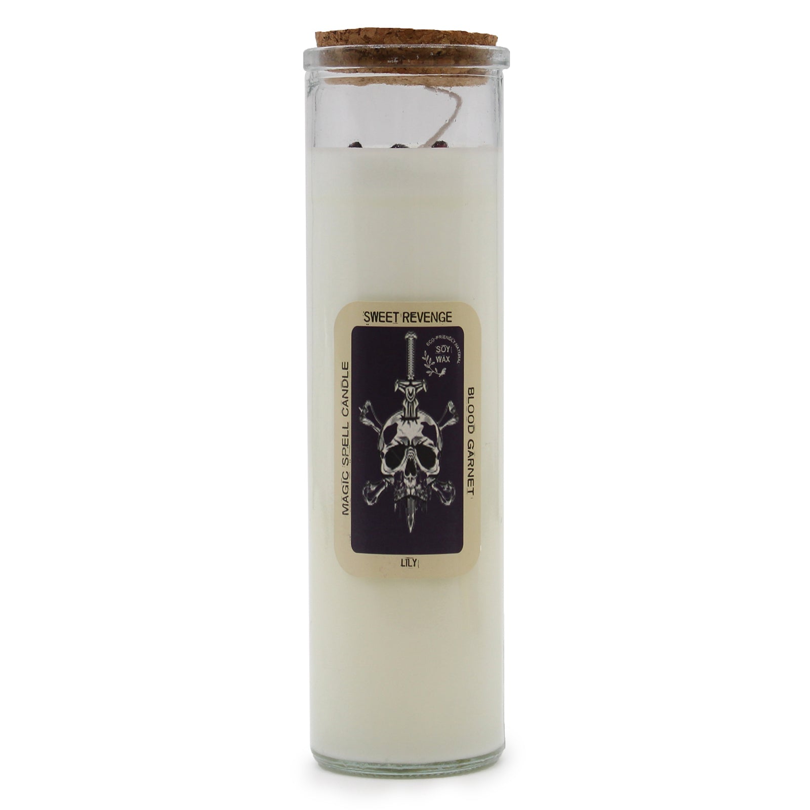 Magic Spell Gemstone Eco-Friendly Soy Wax Candle - Sweet Revenge product packaging on clean background from Quintessential Holistic Health Ltd