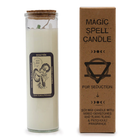 Magic Spell Gemstone Eco-Friendly Soy Wax Candle - Seduction product packaging on clean background from Quintessential Holistic Health Ltd