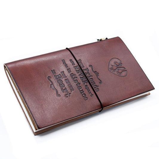 Handmade Leather-Bound Eco-Friendly Journal with Wrap - Slim - Brown - True Friends - main product image from Quintessential Holistic Health Ltd UK