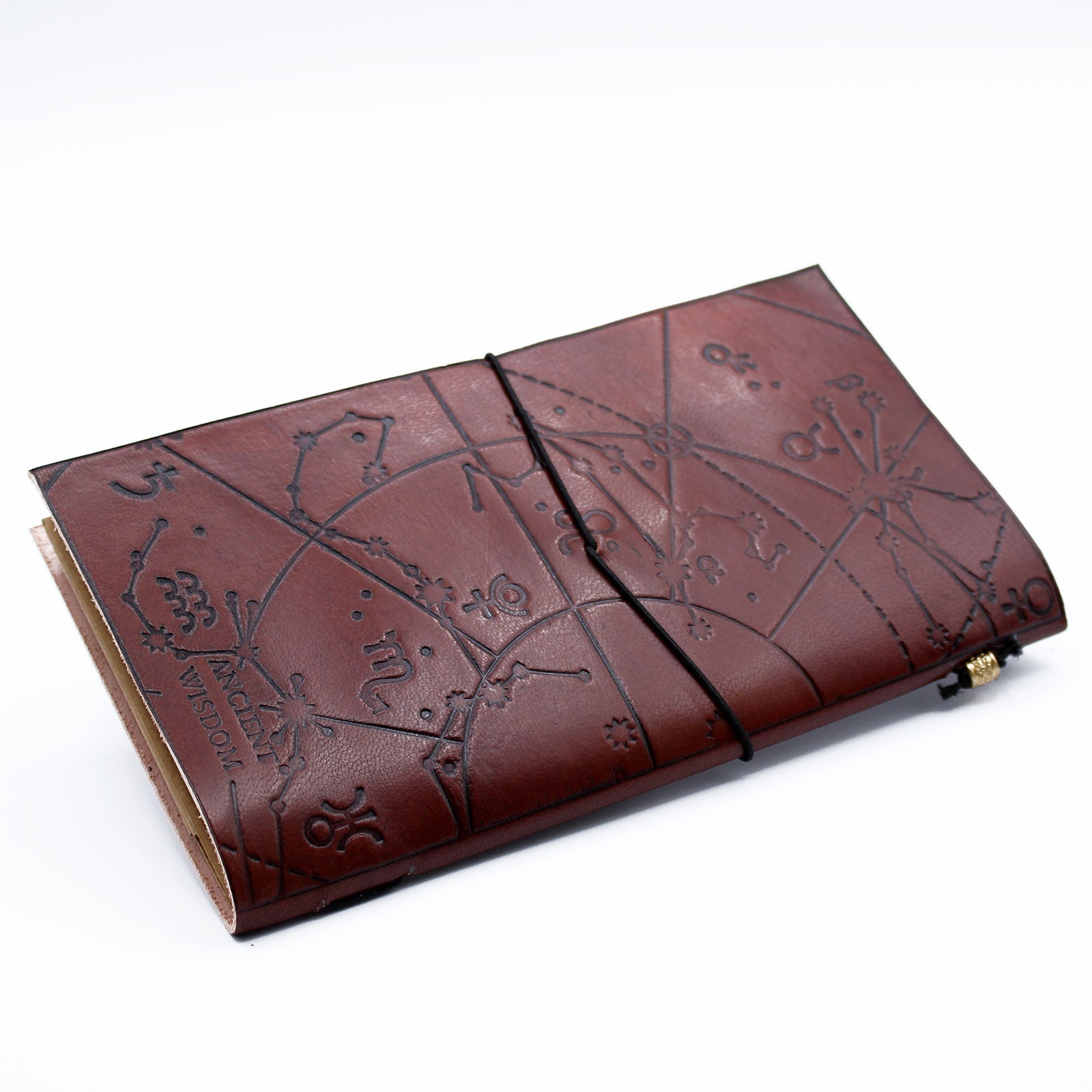 Handmade Leather-Bound Eco-Friendly Journal with Wrap - Slim / Brown / My Bucket List Book product packaging on clean background from Quintessential Holistic Health Ltd