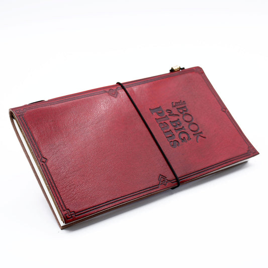 Handmade Leather-Bound Eco-Friendly Journal with Wrap - Slim - Red - Little Book of Big Plans - main product image from Quintessential Holistic Health Ltd UK