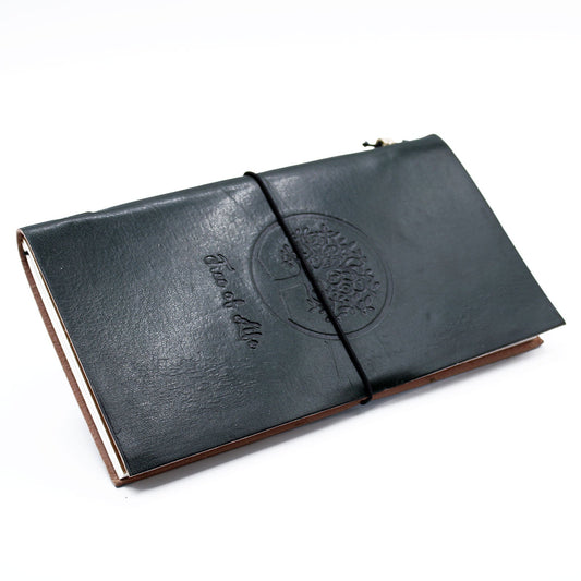 Handmade Leather-Bound Eco-Friendly Journal with Wrap - Slim - Green - Tree of Life - main product image from Quintessential Holistic Health Ltd UK