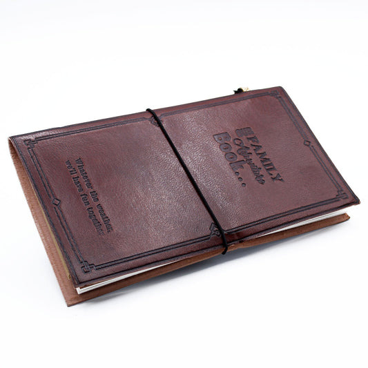Handmade Leather-Bound Eco-Friendly Journal with Wrap - Slim - Brown - Our Family Adventure Book - main product image from Quintessential Holistic Health Ltd UK