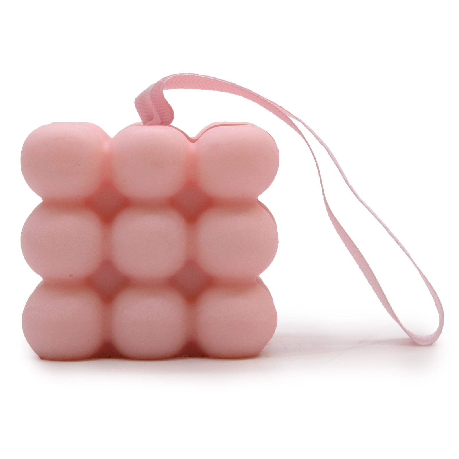 Massage Soap Bar - Jasmine and Patchouli, with a pink bubble design and matching hanging loop by Quintessential Holistic Health Ltd