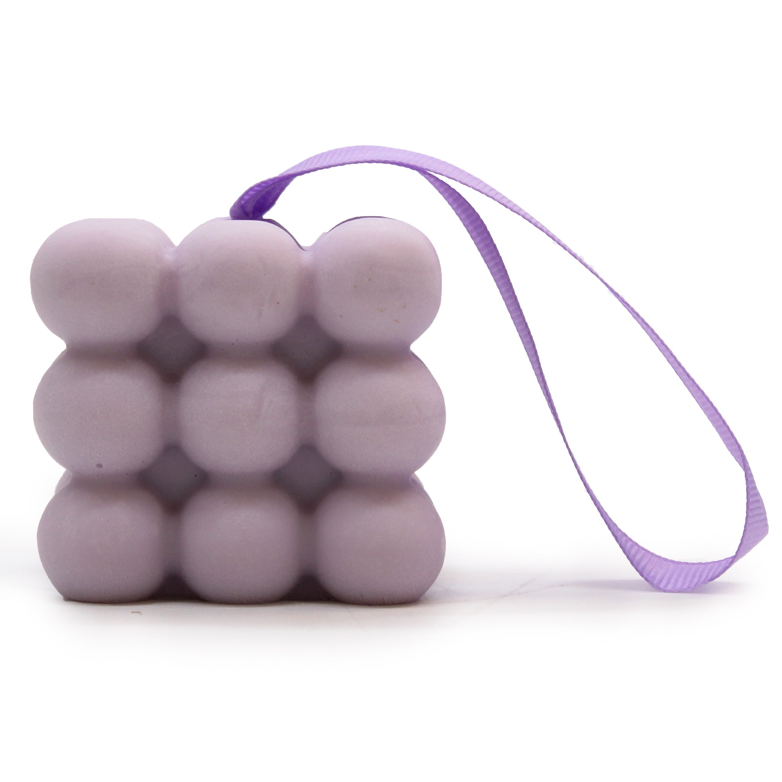 Massage Soap Bar - Lavender and Lilac, with a pale purple bubble design and purple hanging loop by Quintessential Holistic Health Ltd