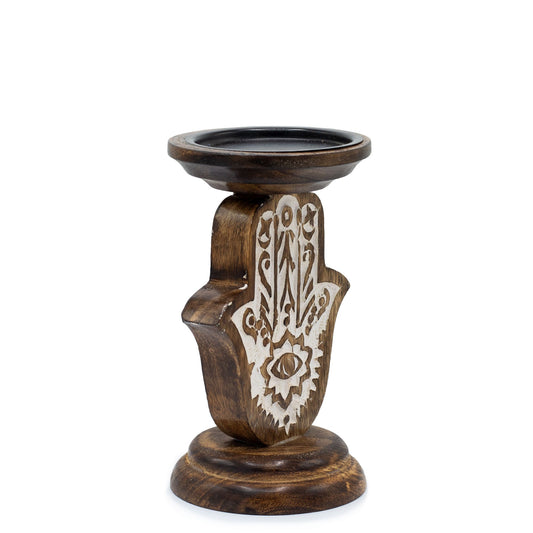 Wooden Handmade Candle Holder Stand - Hamsa - Small - main product image from Quintessential Holistic Health Ltd UK