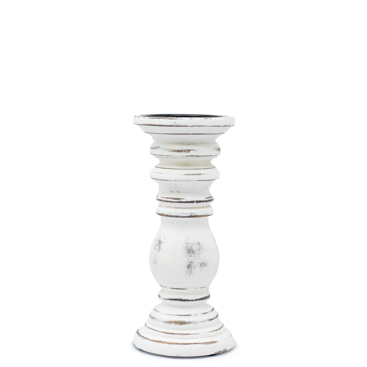 Wooden Handmade Classic Candle Holder Stand - Whitewash - Small, compact white stand with a turned stem and round base by Quintessential Holistic Health Ltd