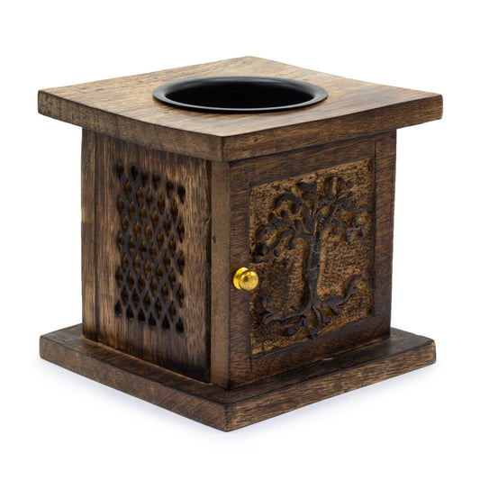 Eco-Friendly Mango Wooden Box Oil or Tea Light Burner - Tree of life - main product image from Quintessential Holistic Health Ltd UK