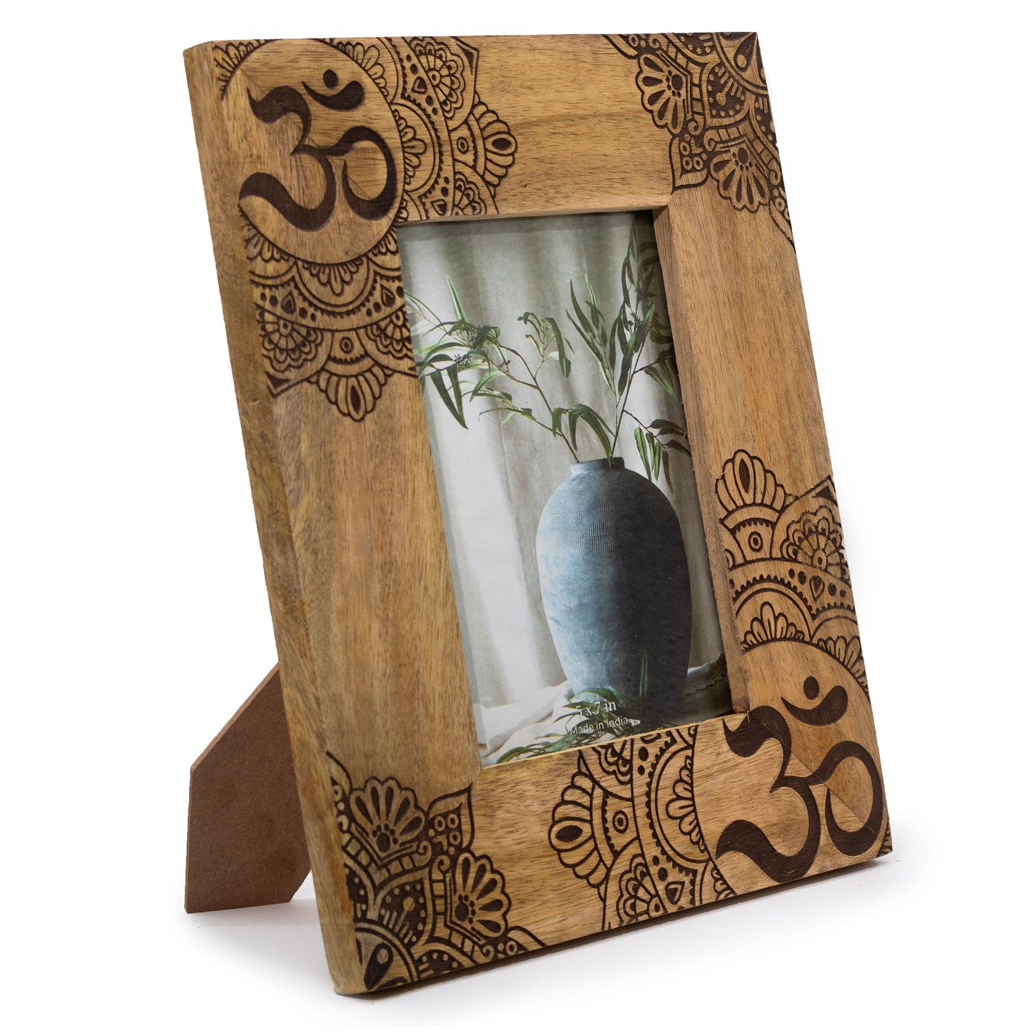 Natural Mango Wooden Photo Frame - Large / Mandala / Black product packaging on clean background from Quintessential Holistic Health Ltd