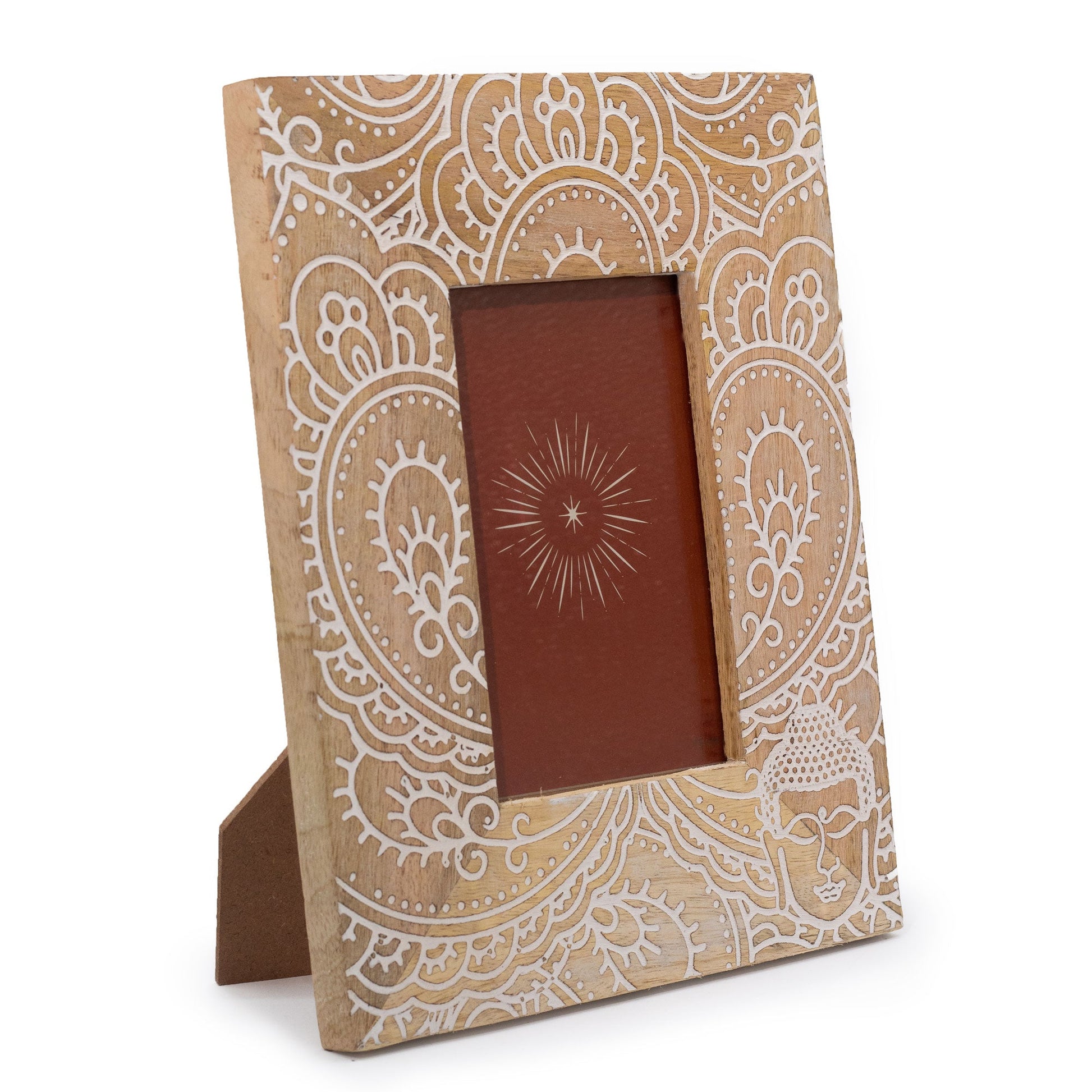 Natural Mango Wooden Photo Frame - Medium / Buddha / White product packaging on clean background from Quintessential Holistic Health Ltd