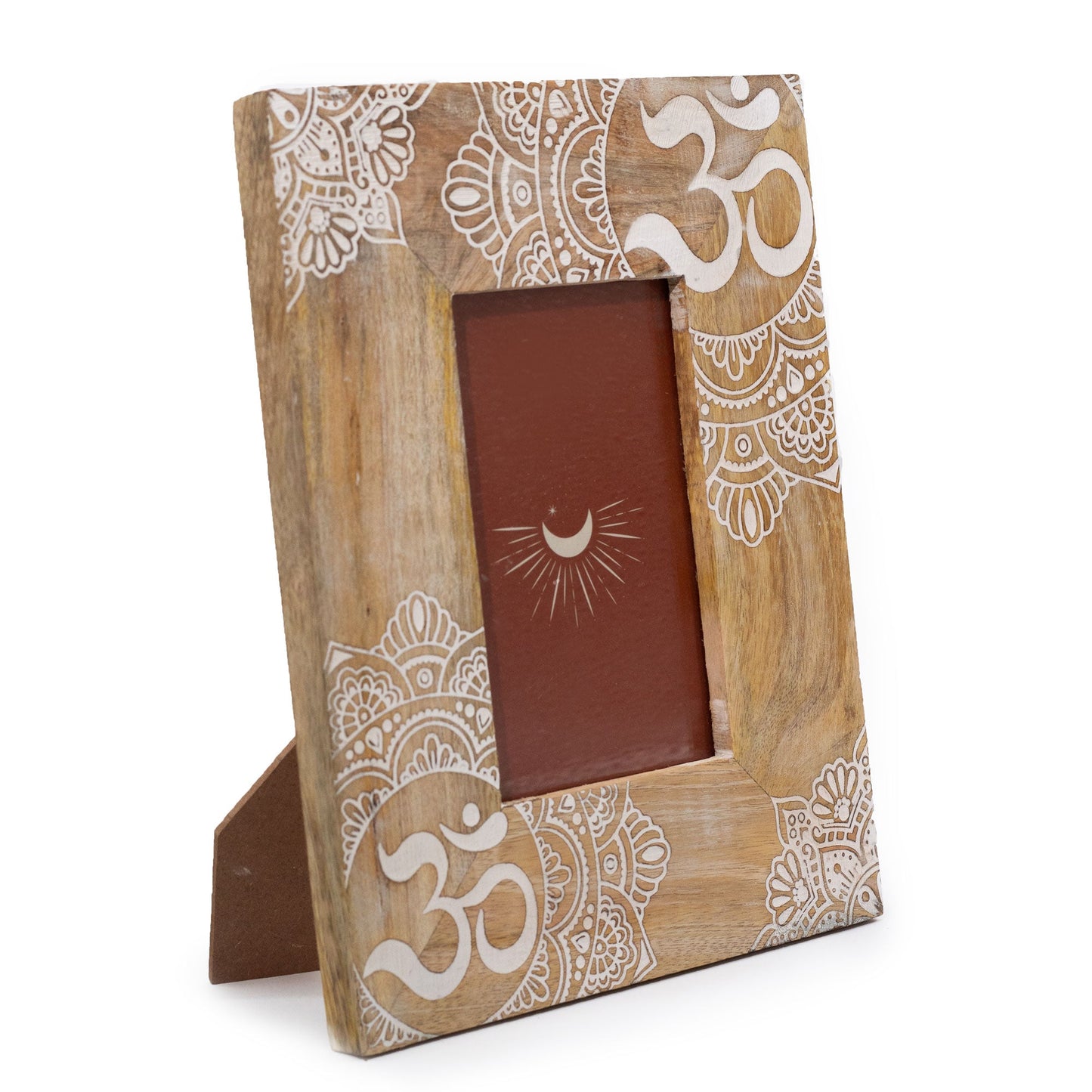 Natural Mango Wooden Photo Frame - Medium / Mandala / White product packaging on clean background from Quintessential Holistic Health Ltd