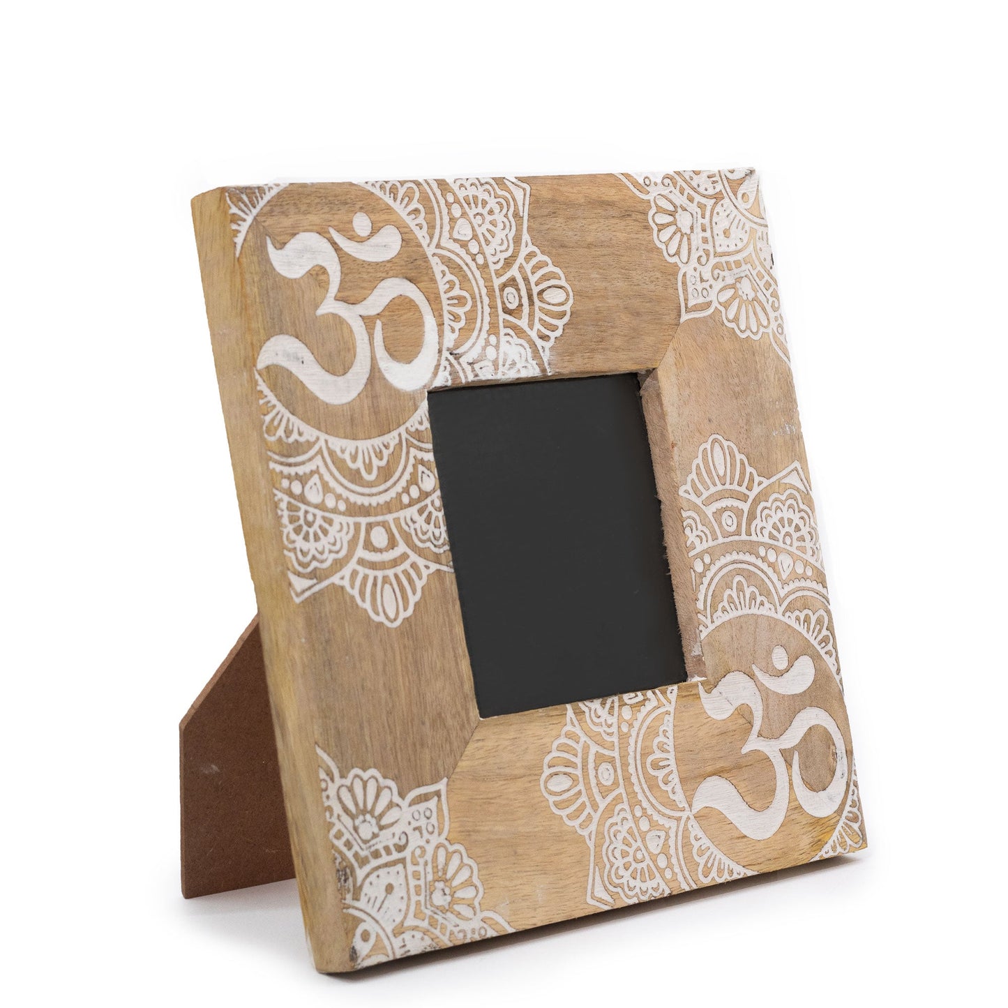 Natural Mango Wooden Photo Frame - Small / Mandala / White product packaging on clean background from Quintessential Holistic Health Ltd