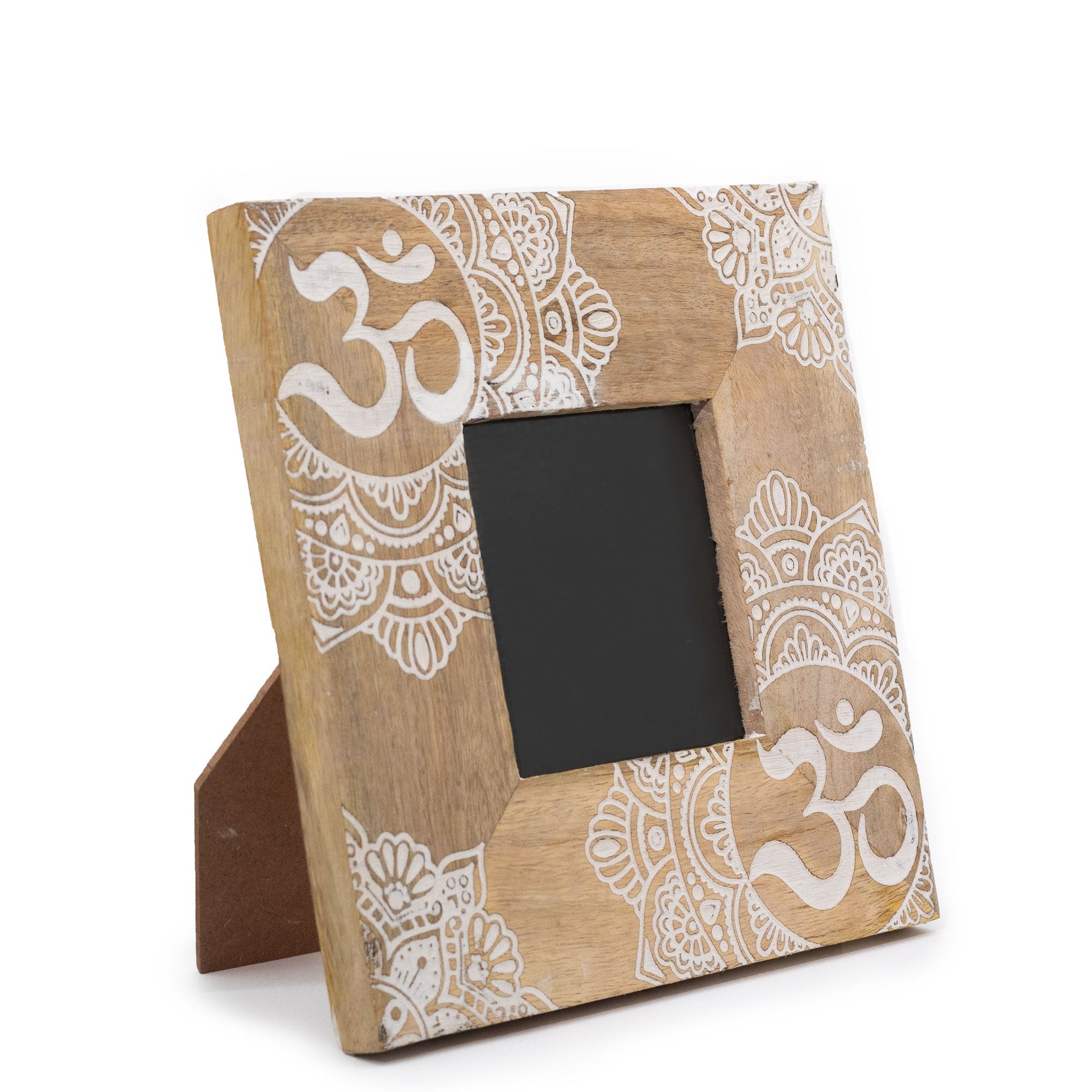 Natural Mango Wooden Photo Frame - Small / Mandala / White product packaging on clean background from Quintessential Holistic Health Ltd