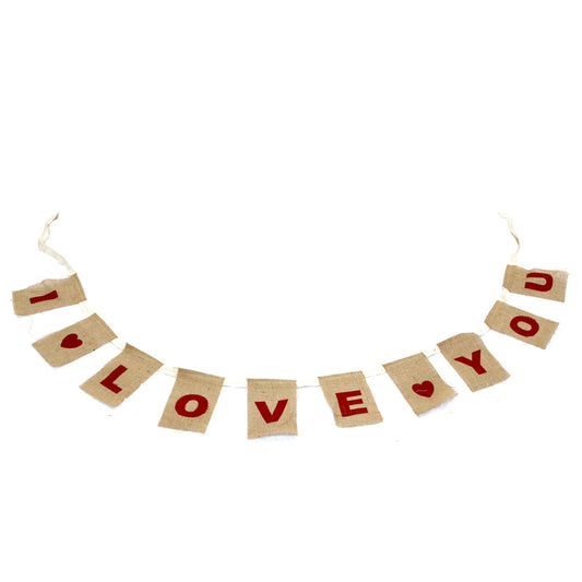 Natural Cotton Jute Bunting - I Love You with Hearts - main product image from Quintessential Holistic Health Ltd UK