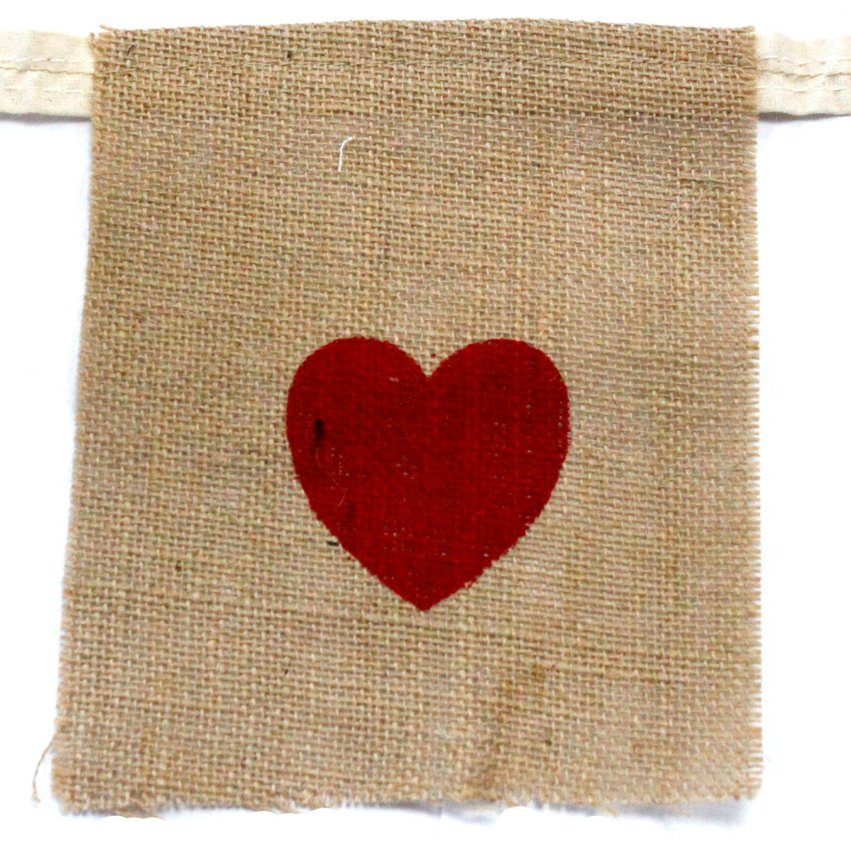 Natural Cotton Bunting - I Love You with Hearts showing a single rectangular beige panel with a large red heart by Quintessential Holistic Health Ltd