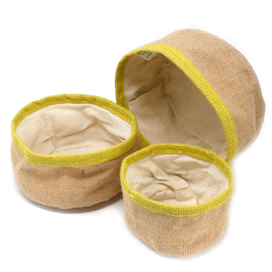 Set of 3 Natural Eco-Friendly Jute Baskets - Olive