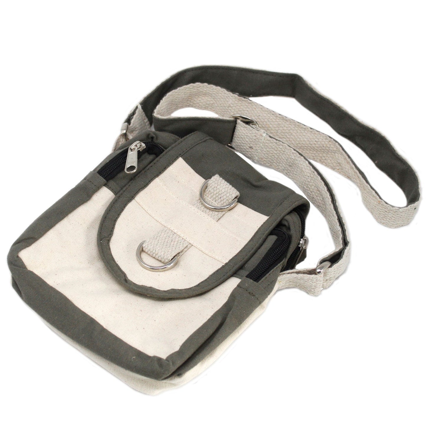 Eco-Friendly Natural Cotton Cross Body Travel Bag - Charcoal product packaging on clean background from Quintessential Holistic Health Ltd