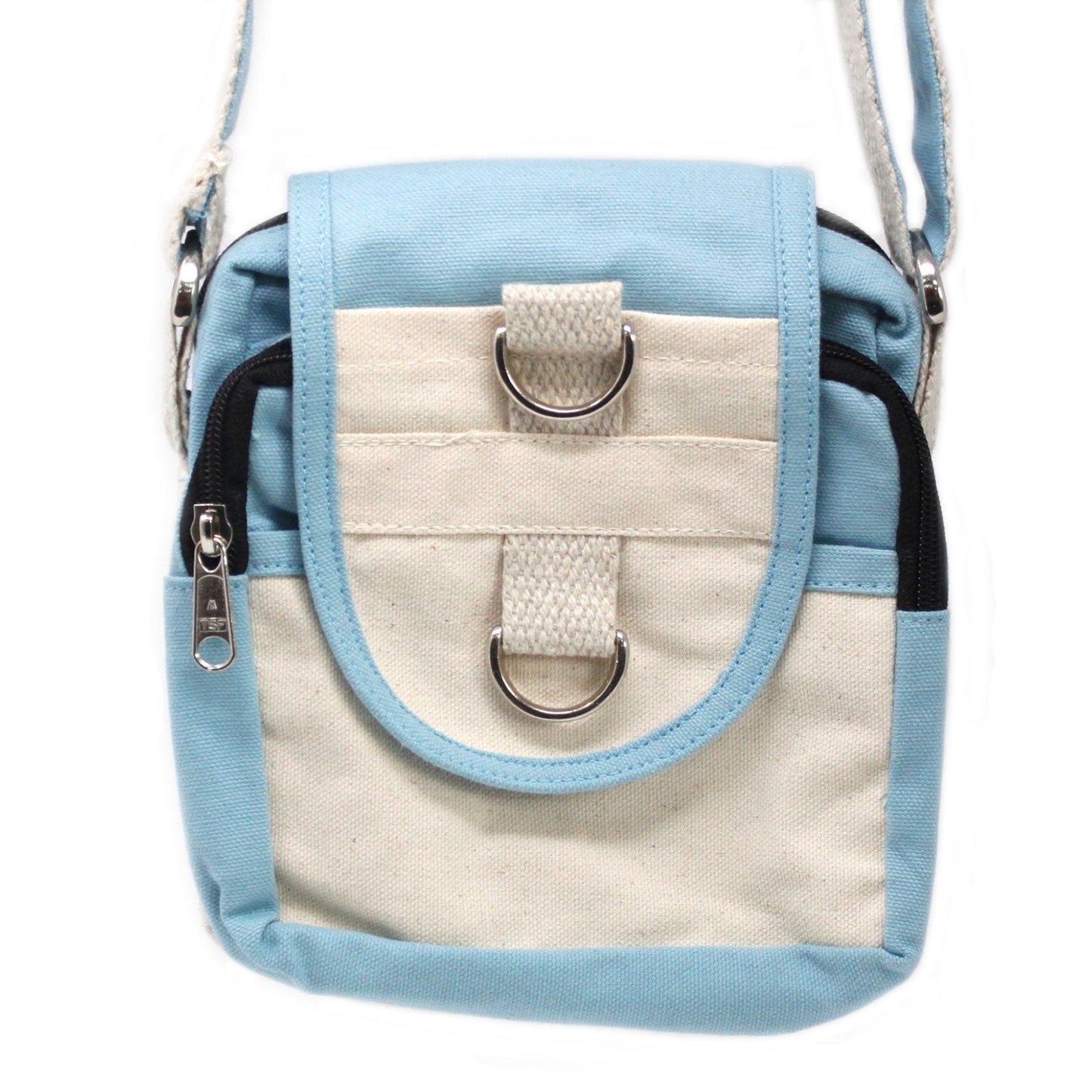 Eco-Friendly Natural Cotton Cross Body Travel Bag - Teal Blue product packaging on clean background from Quintessential Holistic Health Ltd