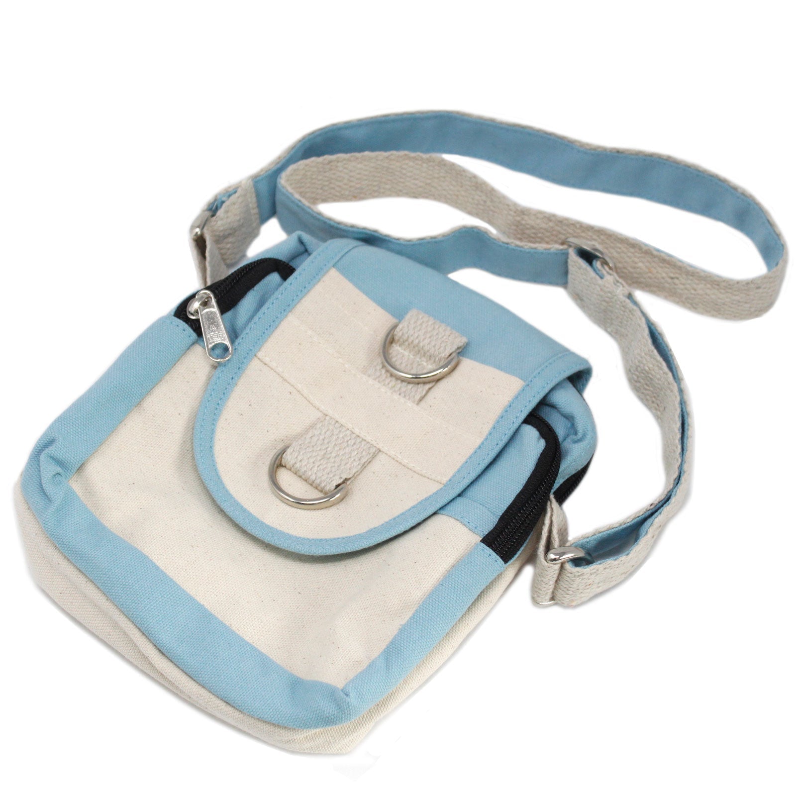 Eco-Friendly Natural Cotton Cross Body Travel Bag - Teal Blue product packaging on clean background from Quintessential Holistic Health Ltd