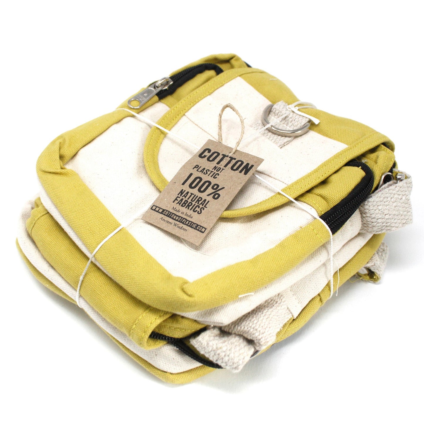 Eco-Friendly Natural Cotton Cross Body Travel Bag - Olive product packaging on clean background from Quintessential Holistic Health Ltd