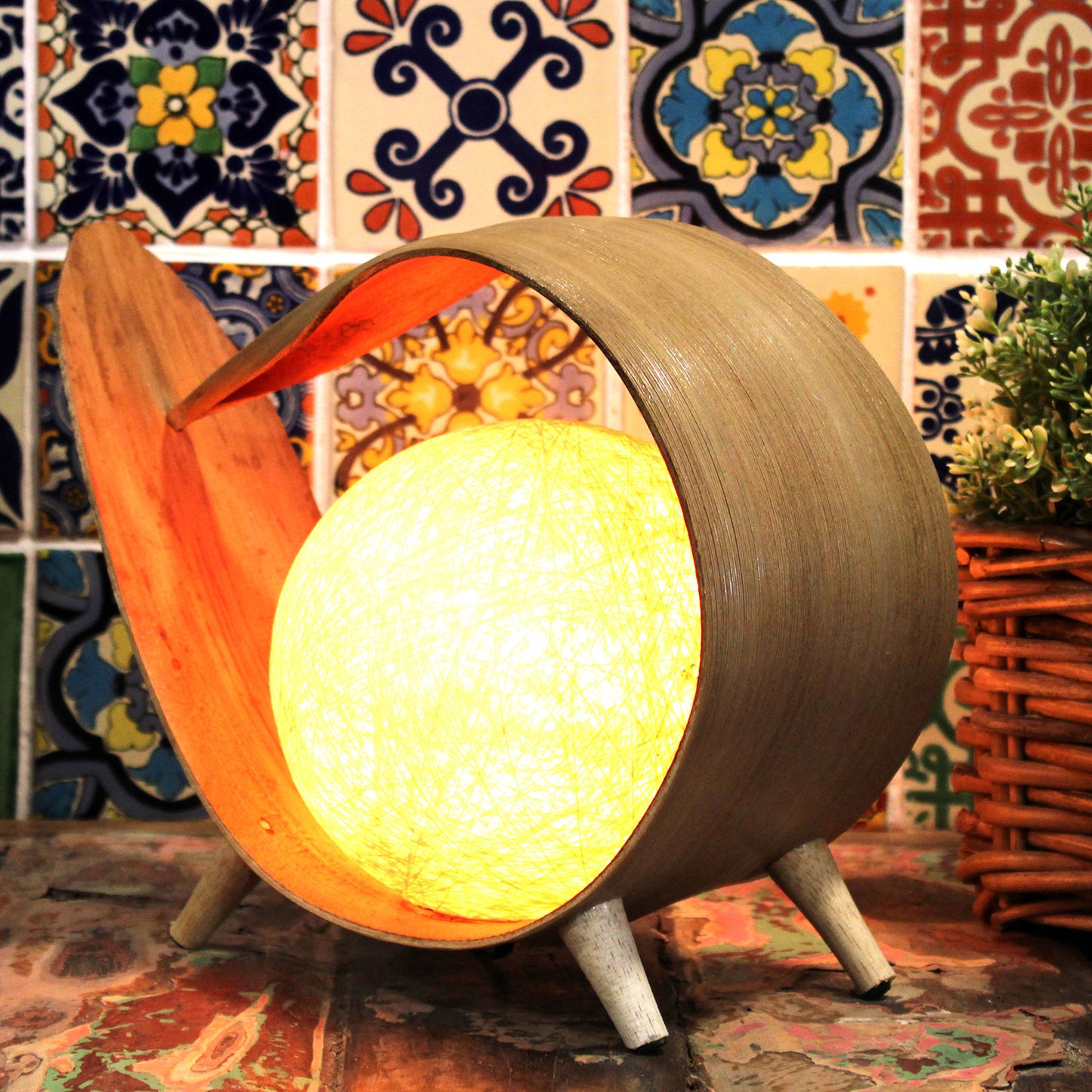 Handmade LED Natural Coconut Leaf Lamp - Natural / Wrap Over product packaging on clean background from Quintessential Holistic Health Ltd