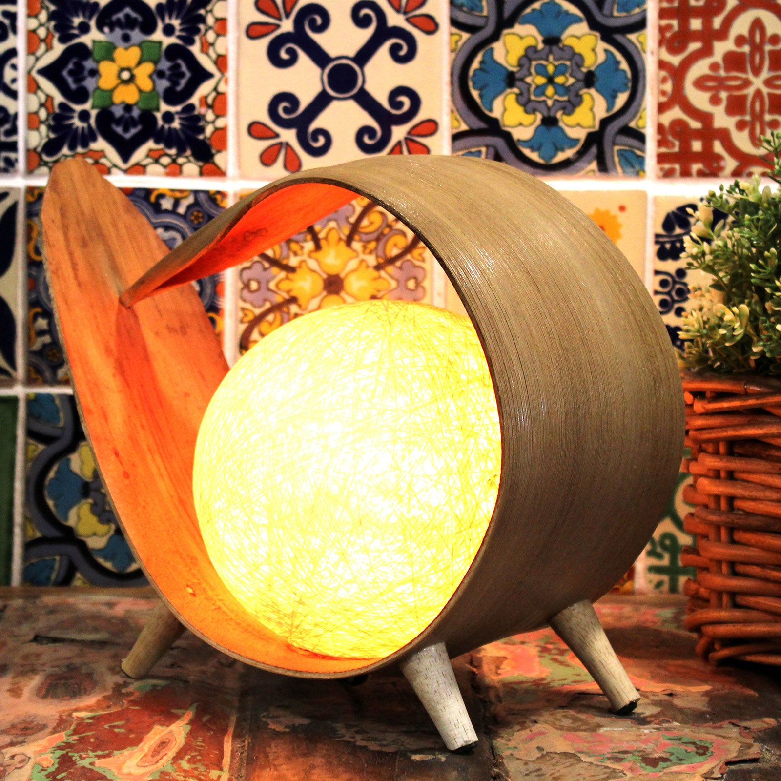 Handmade LED Natural Coconut Leaf Lamp - Natural / Wrap Over product packaging on clean background from Quintessential Holistic Health Ltd