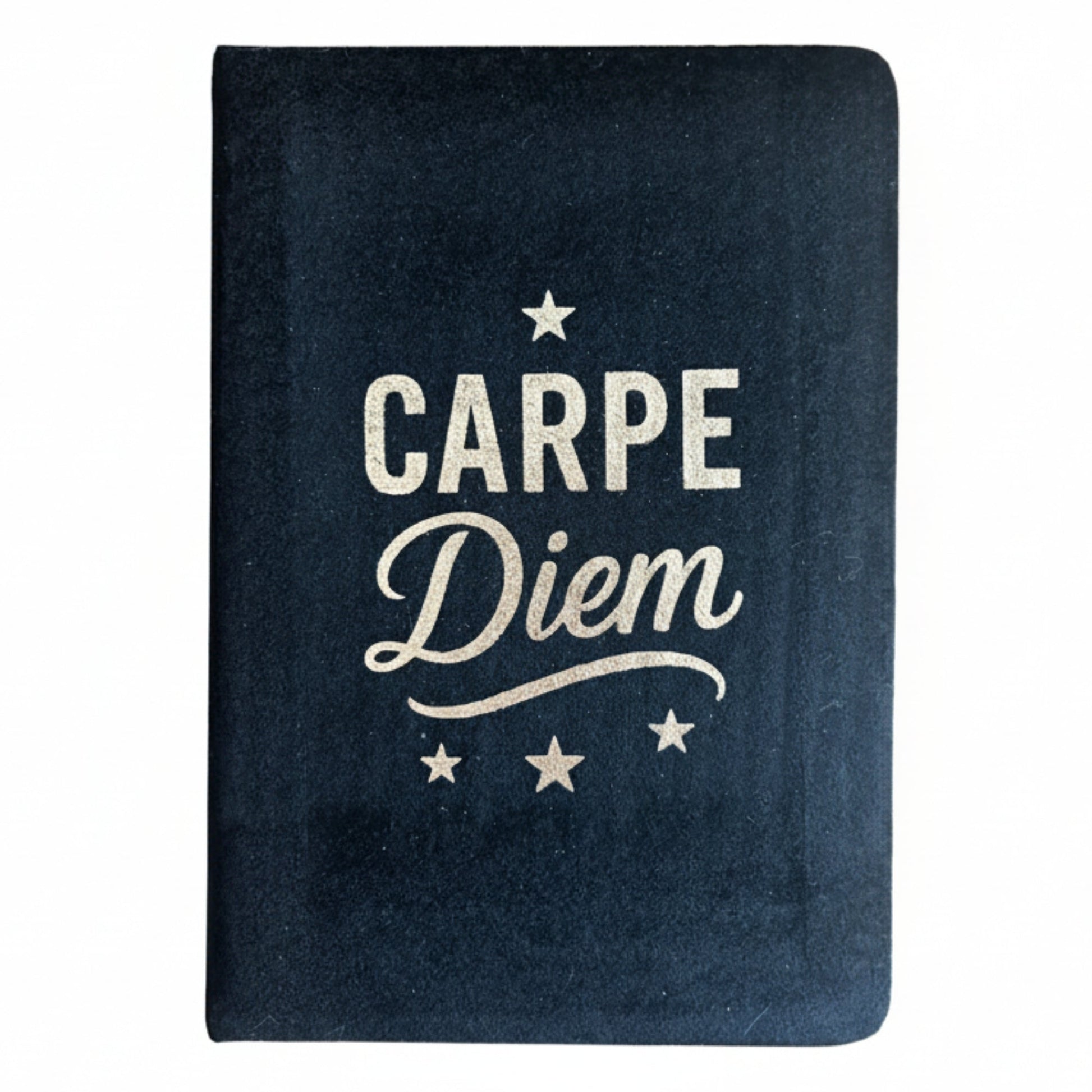 Velvet Journal - A5 - Black - Carpe Diem, closed with gold lettering and five stars by Quintessential Holistic Health Ltd