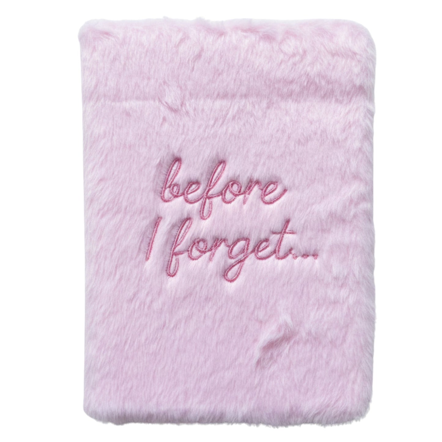 Soft Dream Journal - A5 - Pastel Pink - Before I Forget, with embroidered pink script on the fluffy front cover by Quintessential Holistic Health Ltd