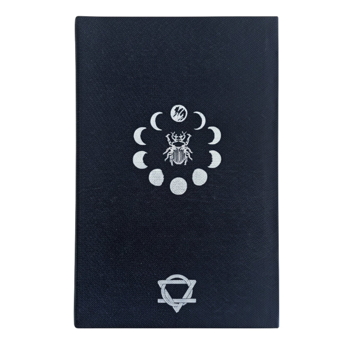 Gratitude Journal with Silver - A5 - Black - I am Thankful, closed with silver moon phases, insect motif and chakra symbol by Quintessential Holistic Health Ltd
