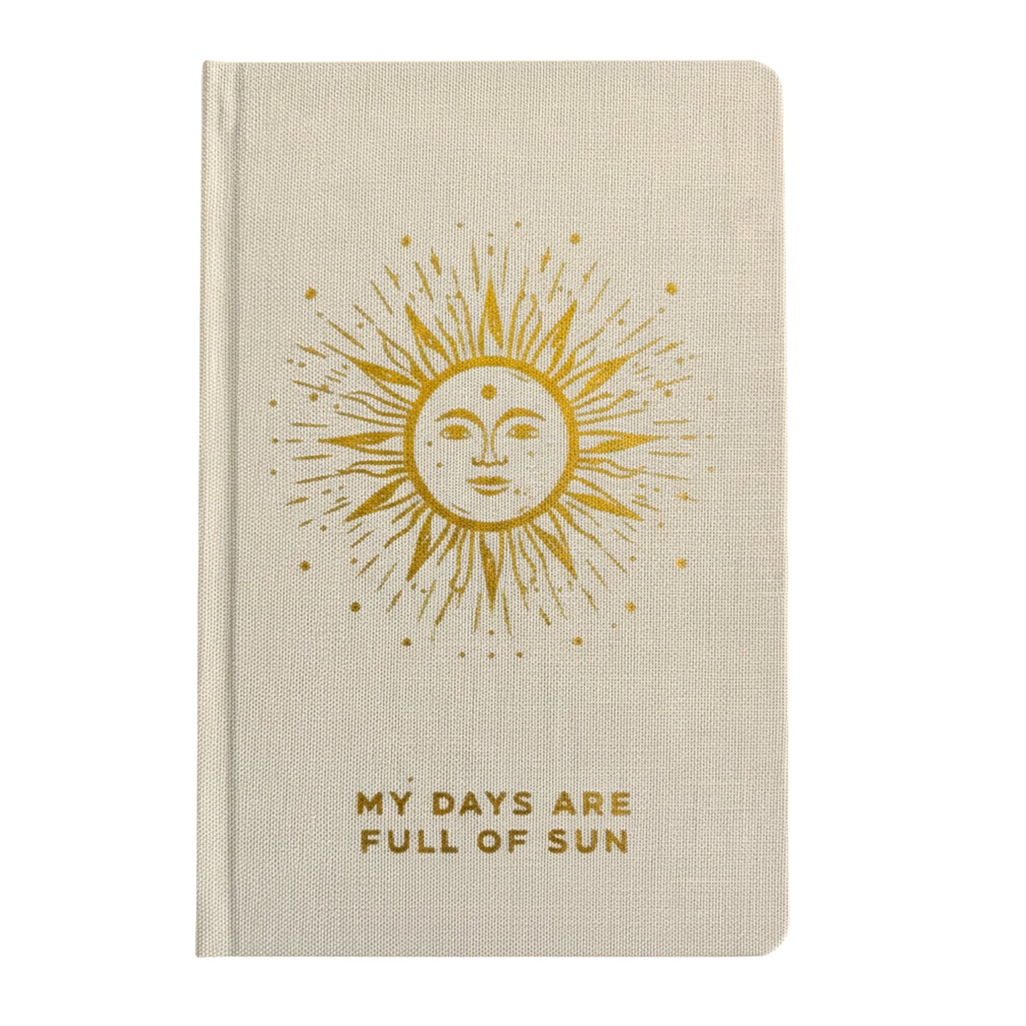 A5 Gratitude Journal with Gold Lining - Ivory / My Days are Full of Sun product packaging on clean background from Quintessential Holistic Health Ltd