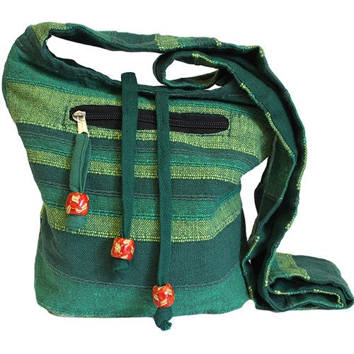 Handmade Eco-Friendly Cotton Nepalese Style Sling Bag - Small / Forest Green product packaging on clean background from Quintessential Holistic Health Ltd