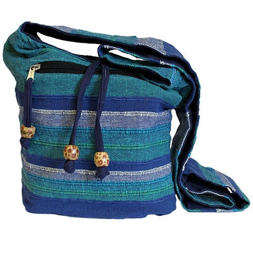 Handmade Eco-Friendly Cotton Nepalese Style Sling Bag - Small / Blue Rivers product packaging on clean background from Quintessential Holistic Health Ltd