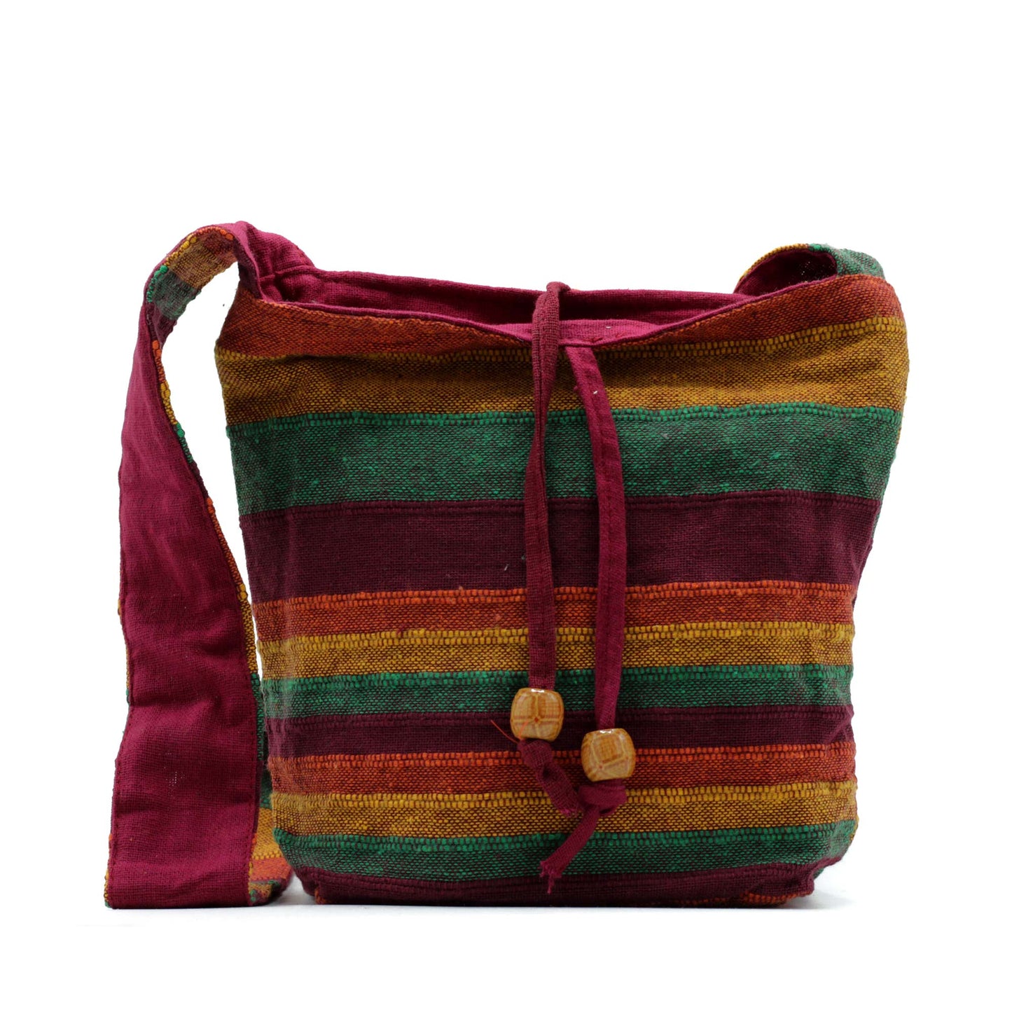 Handmade Eco-Friendly Cotton Nepalese Style Sling Bag - Medium / Mountain Trek Tan and Green product packaging on clean background from Quintessential Holistic Health Ltd