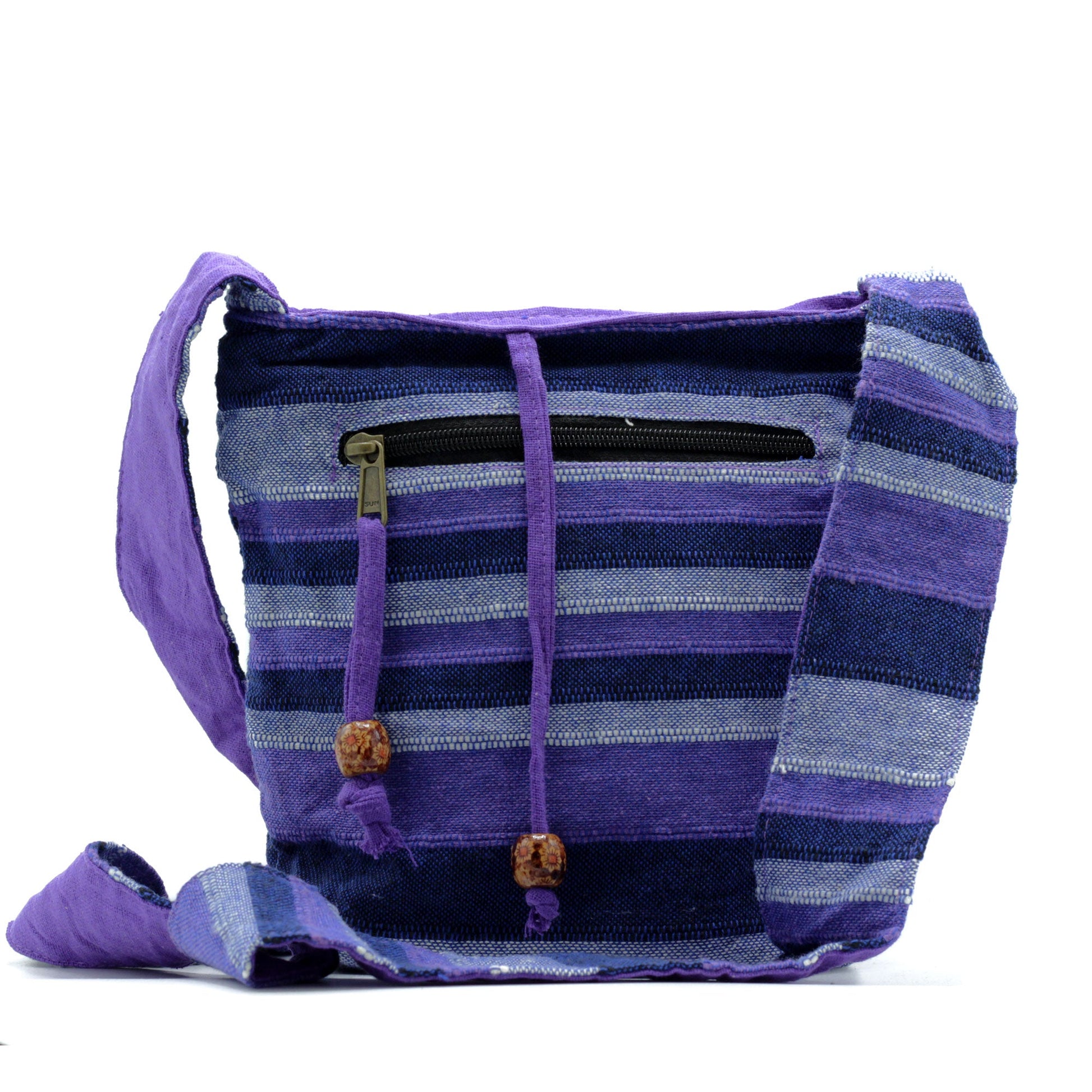 Handmade Eco-Friendly Cotton Nepalese Style Sling Bag - Medium / Deep Sea Blues product packaging on clean background from Quintessential Holistic Health Ltd