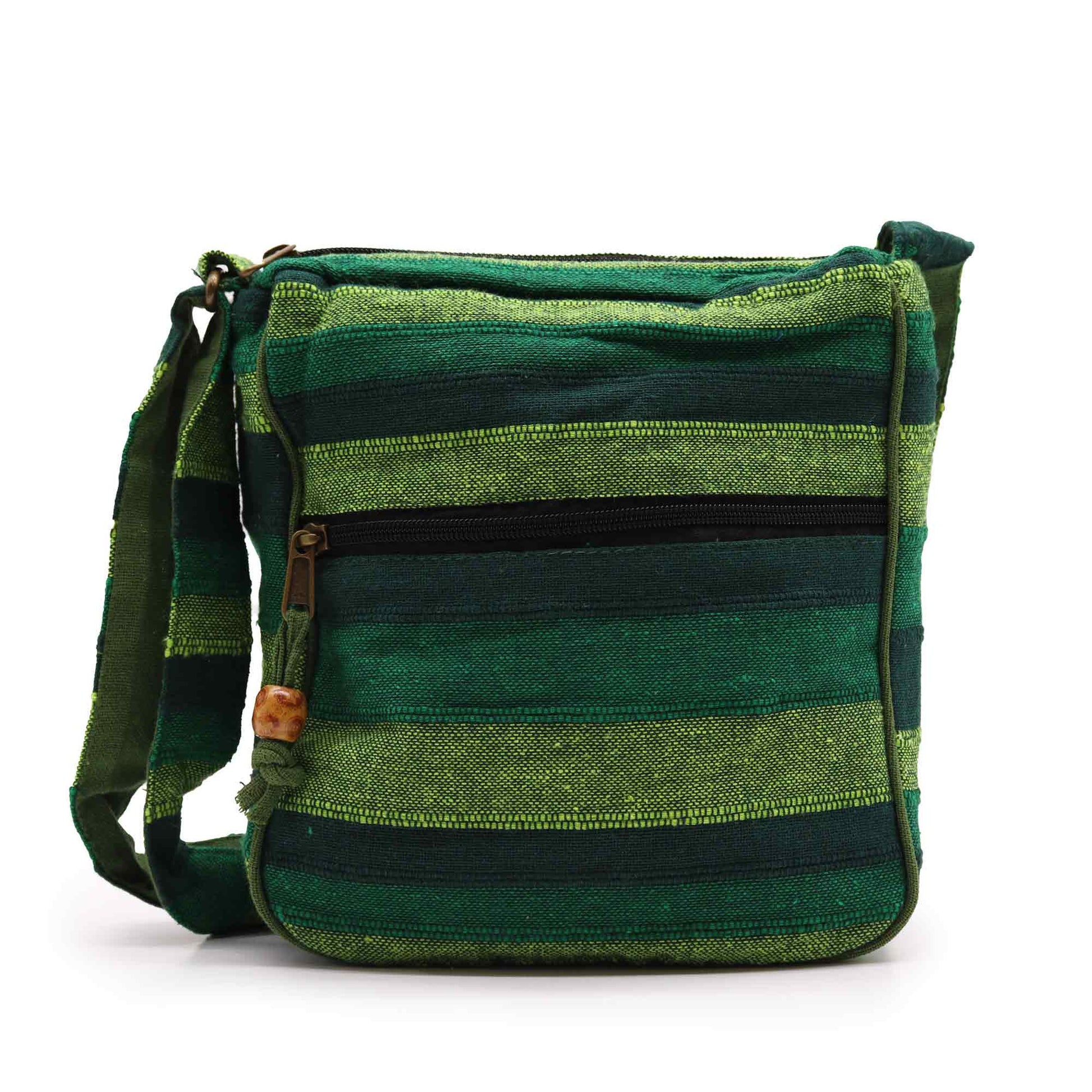 Handmade Eco-Friendly Cotton Nepalese Style Sling Bag with an Adjustable Strap - Large / Forest Green product packaging on clean background from Quintessential Holistic Health Ltd