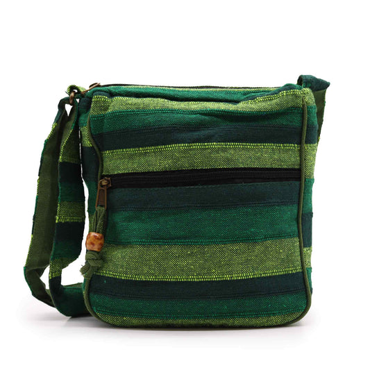 Handmade Eco-Friendly Cotton Nepalese Style Sling Bag with an Adjustable Strap - Large / Forest Green product packaging on clean background from Quintessential Holistic Health Ltd