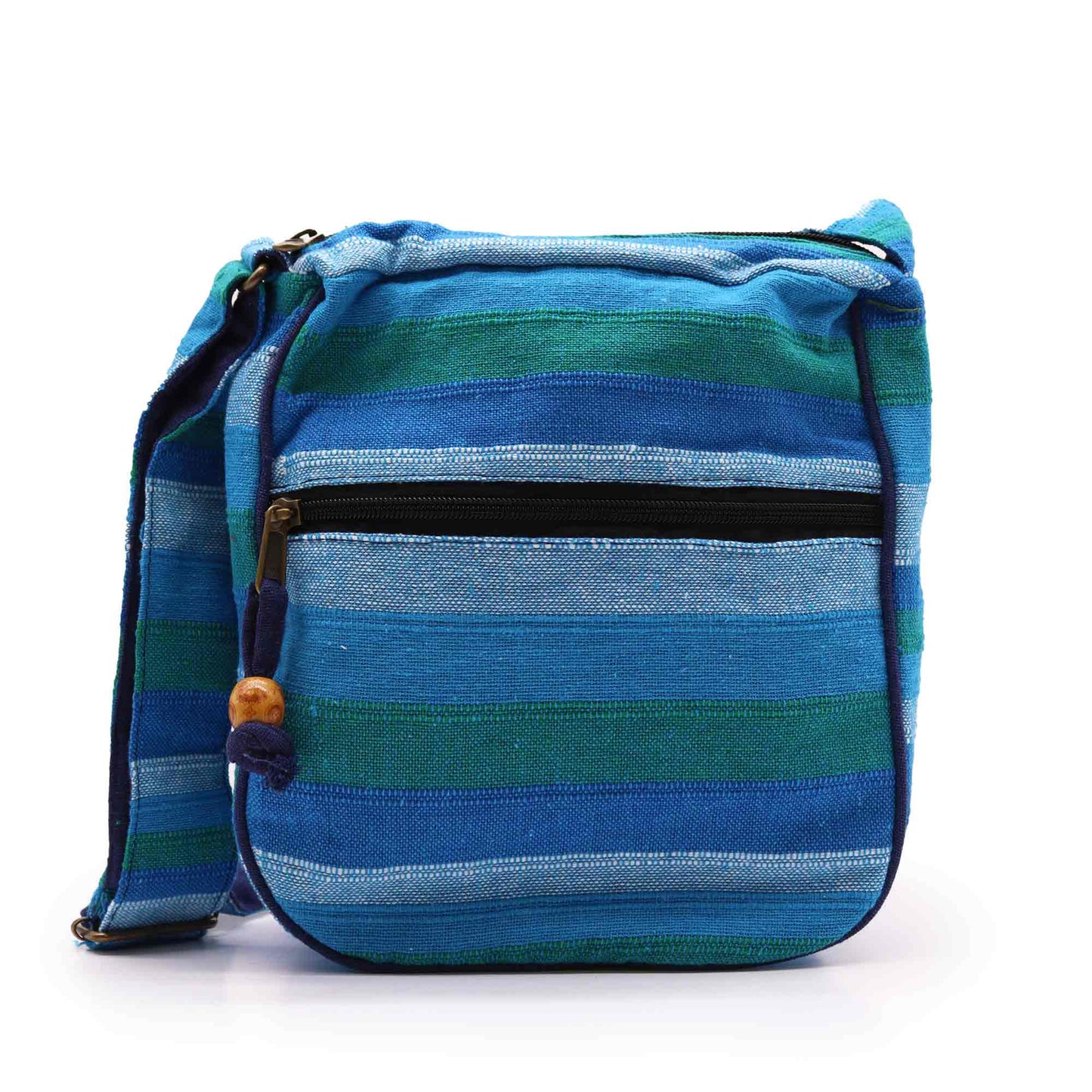 Handmade Eco-Friendly Cotton Nepalese Style Sling Bag with an Adjustable Strap - Large / Blue Rivers product packaging on clean background from Quintessential Holistic Health Ltd
