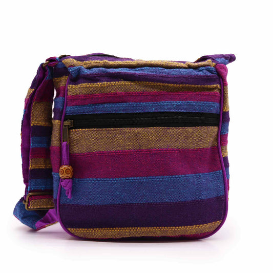 Handmade Eco-Friendly Cotton Nepalese Style Sling Bag with an Adjustable Strap - Large / Wild Flowers product packaging on clean background from Quintessential Holistic Health Ltd