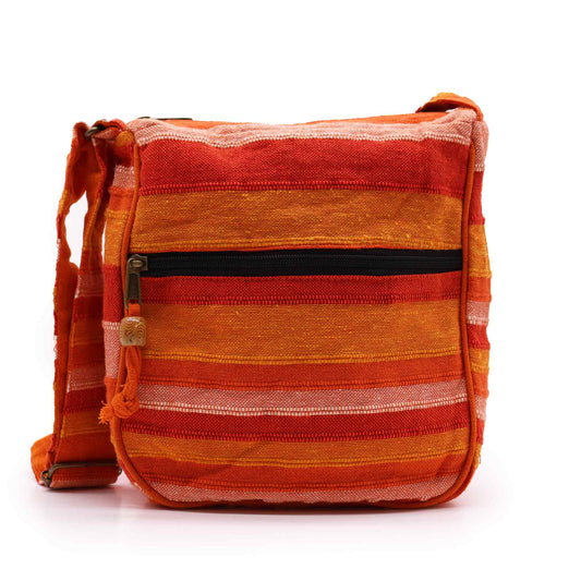 Handmade Eco-Friendly Cotton Nepalese Style Sling Bag with an Adjustable Strap - Large / Sunrise Orange product packaging on clean background from Quintessential Holistic Health Ltd