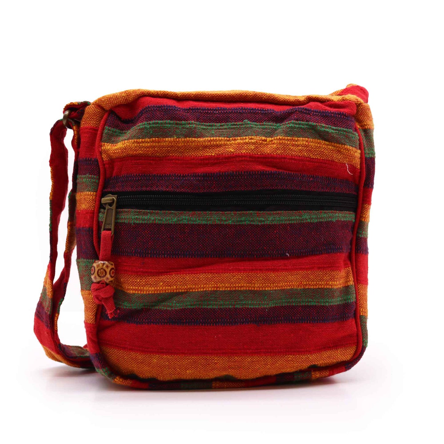 Handmade Eco-Friendly Cotton Nepalese Style Sling Bag with an Adjustable Strap - Large / Sunset Reds product packaging on clean background from Quintessential Holistic Health Ltd
