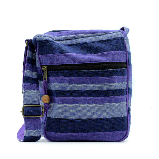 Handmade Eco-Friendly Cotton Nepalese Style Sling Bag with an Adjustable Strap - Large / Deep Sea Blues product packaging on clean background from Quintessential Holistic Health Ltd