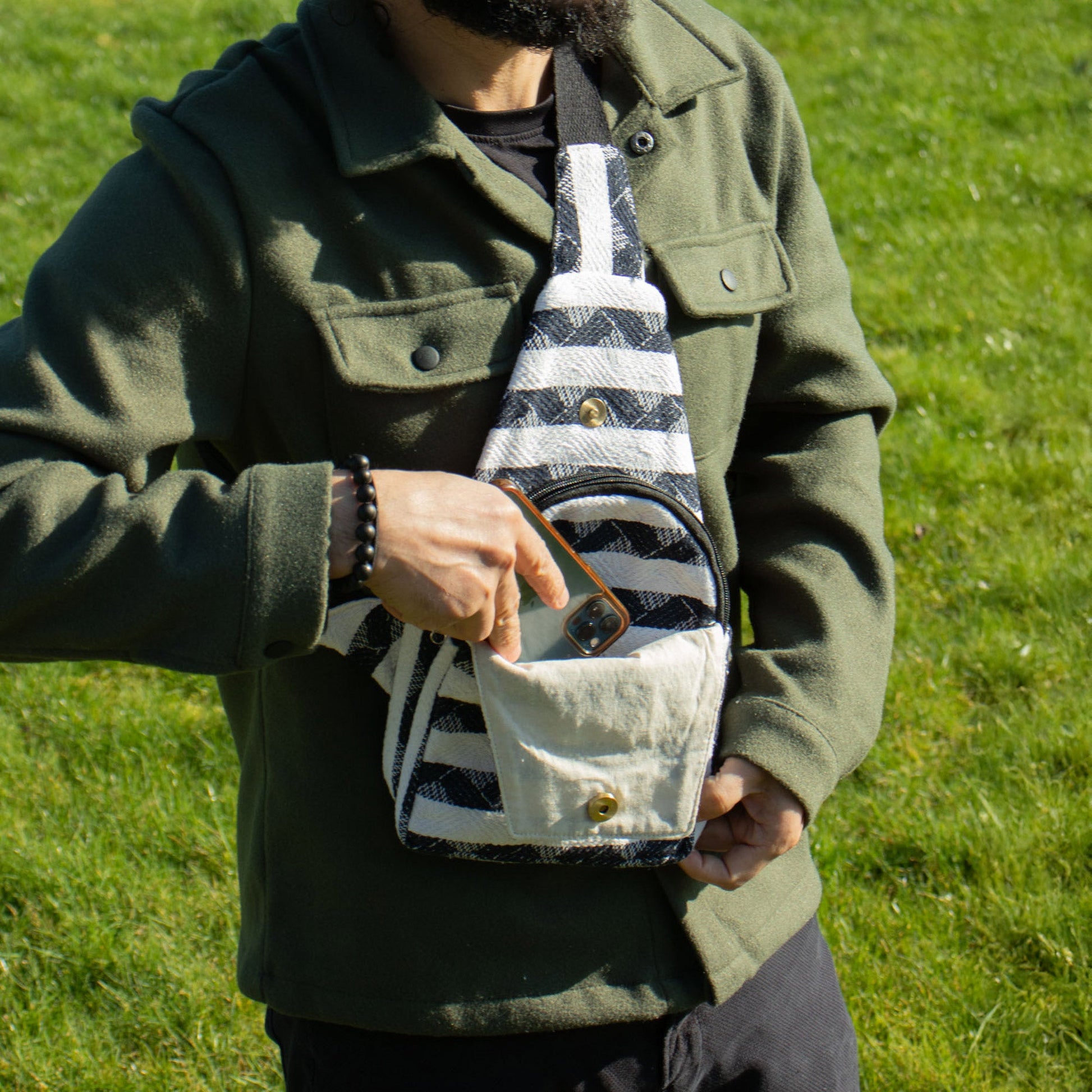 Handmade All Natural Jacquard Atlas Nomad - Cross Body Bag product packaging on clean background from Quintessential Holistic Health Ltd