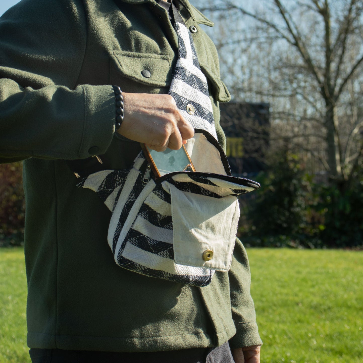 Handmade All Natural Jacquard Atlas Nomad - Cross Body Bag product packaging on clean background from Quintessential Holistic Health Ltd